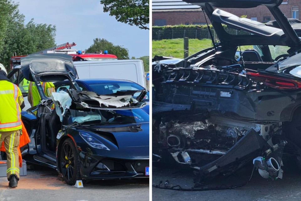 Uit de sportwagen werden twee inzittenden bevrijd door de brandweer.