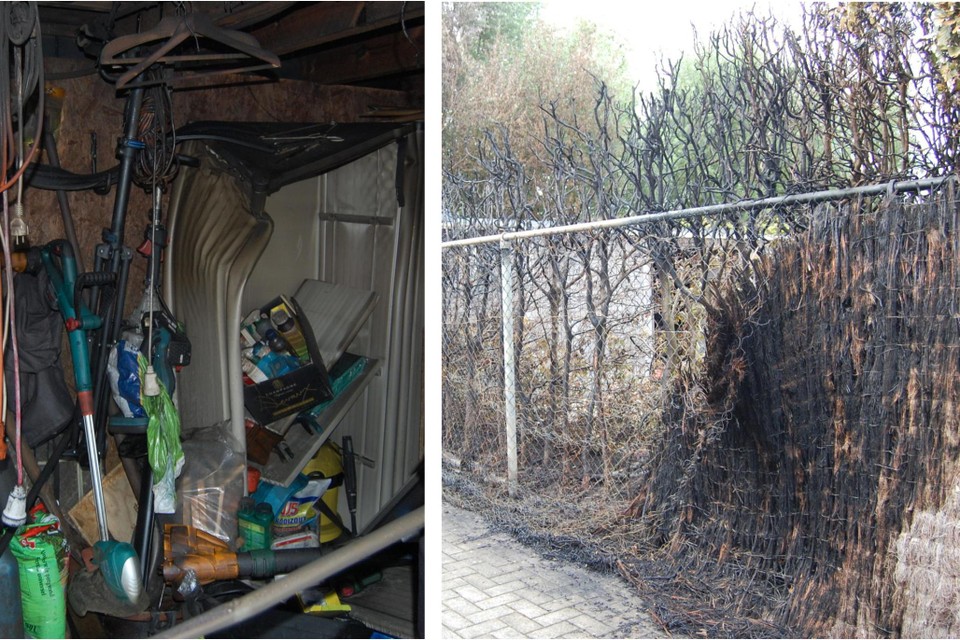 Het tuinhuis grenst aan de Kapelwegel, van waar de vuurpijlen en bommetjes werden afgestoken. Door de plantenmatten aan het hekwerk verspreidde het vuur zich razendsnel.